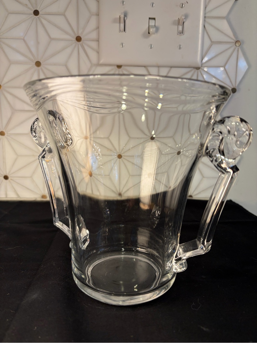 Vintage Heisey #1540 Lariat Crystal Ice Bucket Double Handle Clear Glass 1940s